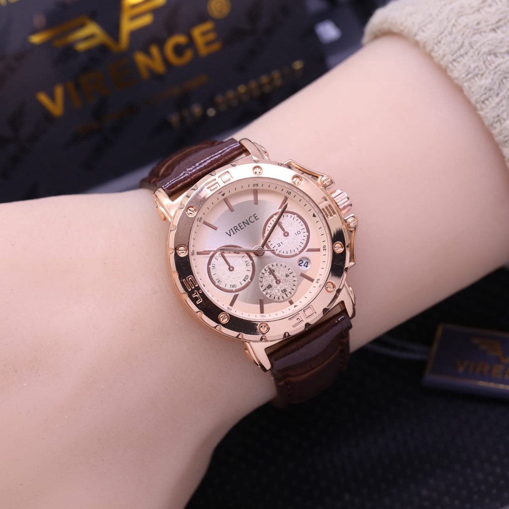 ( BISA COD ) JAM TANGAN WANITA VIRENCE STRAP KULIT VNC-V7821