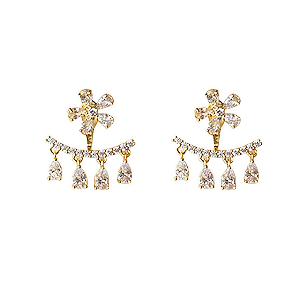 Hu Hu Hu Hu Hu Alat Bantu Pasang Kacamata♡ Anting Stud Rumbai Pendek Bentuk Bunga Aksen Berlian Imitasi Gaya Bohemia Untuk Wanita