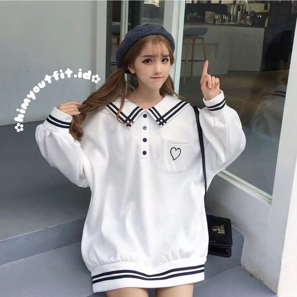 sweater oversize - lovebay kerah oversize sweater wanita korean style terbaru - sweatshirt