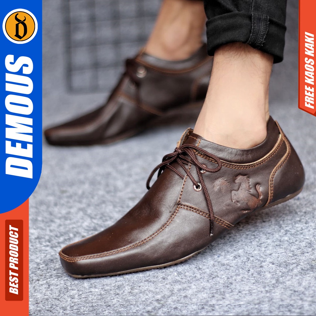 DEMOUS LETTO Sepatu Casual Formal Pantofel Kulit Asli Pria