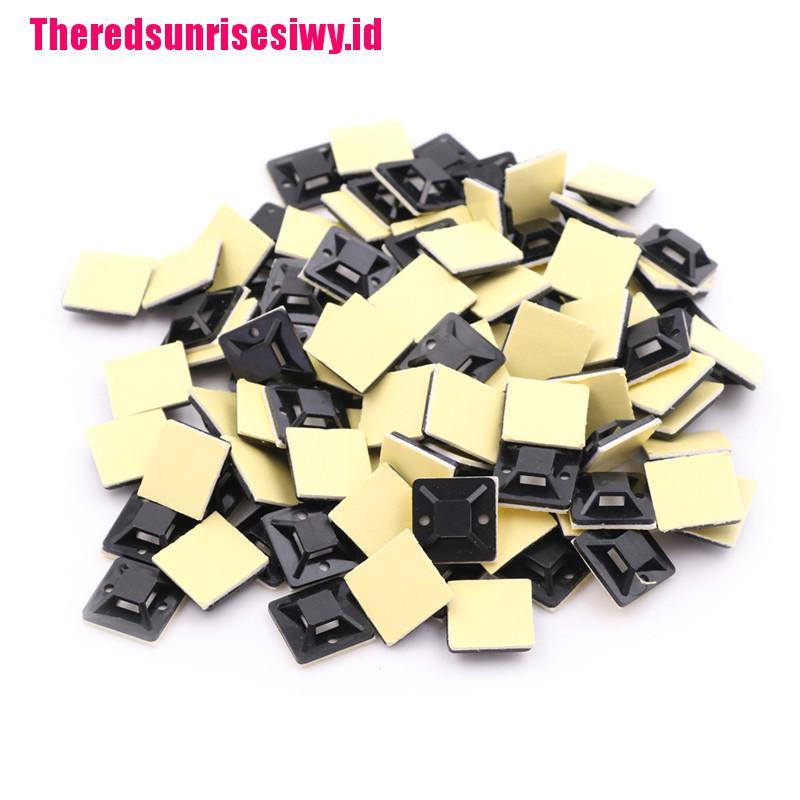 【Theredsunrisesiwy.id】100 Pcs Self Adhesive Cable Tie Mount Base Holder 20 x 20 x 6mm