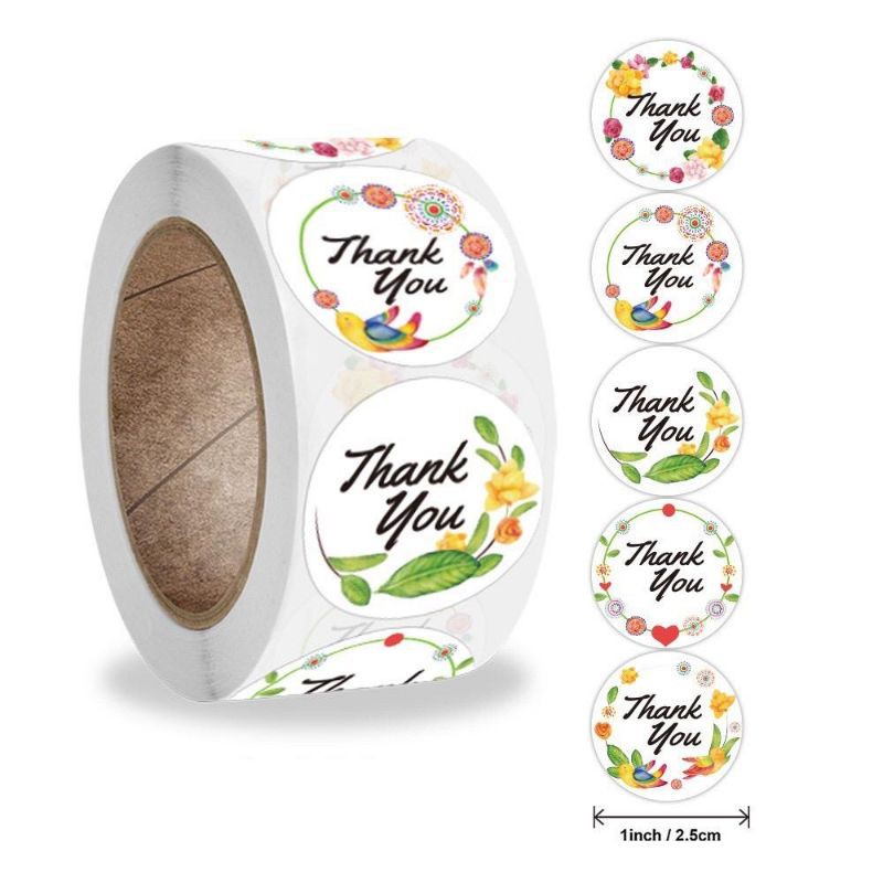 Stiker lebel motif bulat thank you / tempelan stiker tulisan thanks you isi 100 pcs-Yellow mix