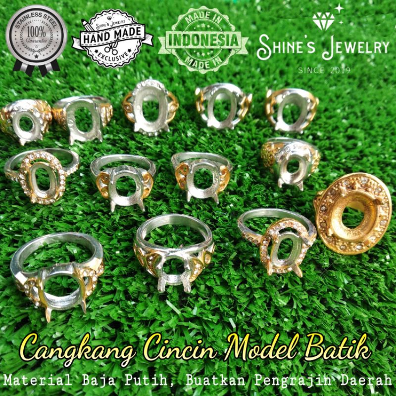 Cangkang Emban Ring Cincin Model batik Baja putih Pria wanita