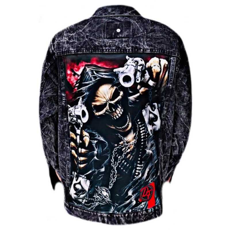 JAKET JEANS PRINTING ANIME JAKET JEANS PRINTING TENGKORAK JAKET WASHBLACK JAKET CARTON
