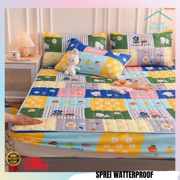 Sprei Waterproof / Sprei Protector bermotif / Sprei anti air ukuran 180x200CM SPREI WATERPROOF-HIJAU RABBIT