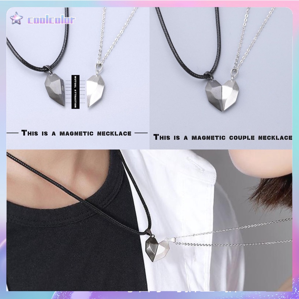 【Ready stock】2 Pcs / set kalung pria keren liontin magnet kalung couple pasangan magnet love best friend love stone liontin murah COD