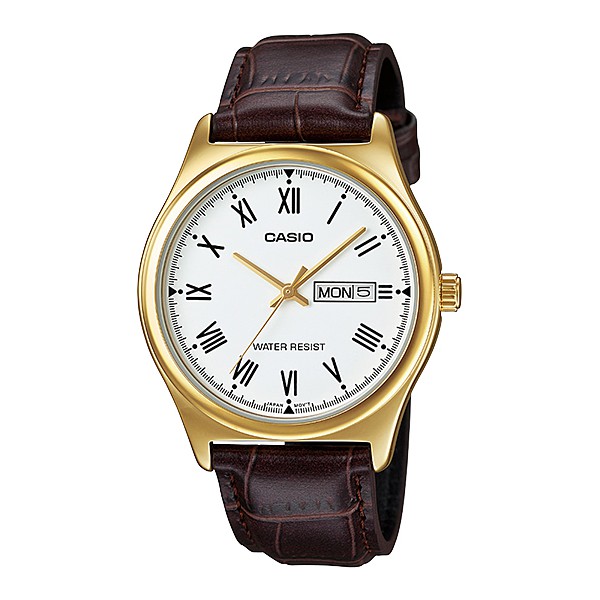 Jam TAngan Pria Gold Leather Casio Original MTP-v006GL-7