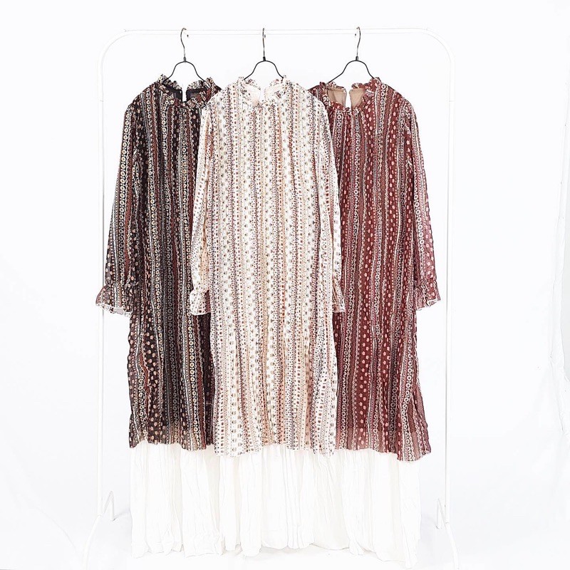dress gamis plisket kecil motif bunga bohemian