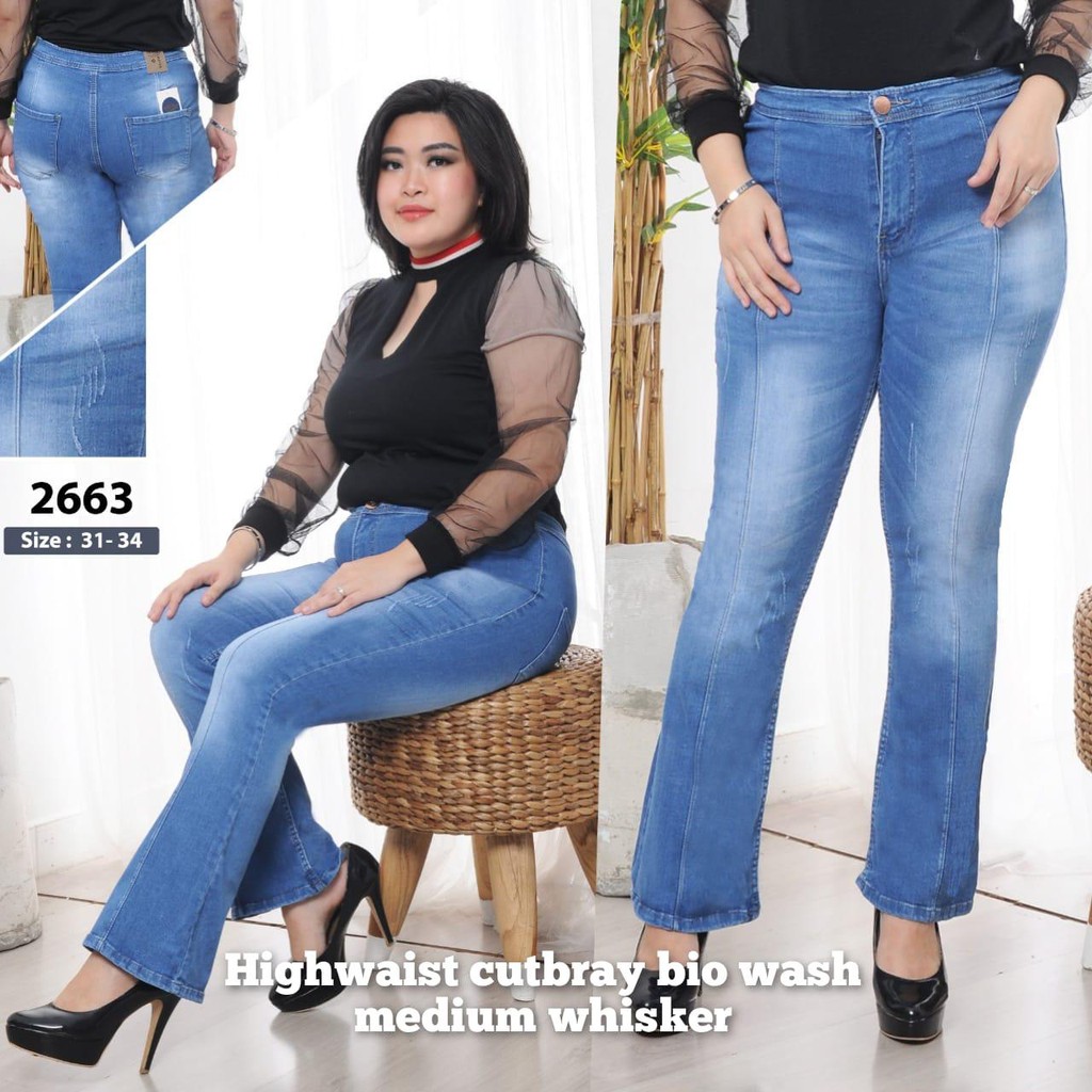 Celana Panjang Jeans Wanita Highwaist Cutbray Tulang 31-34 Bisa COD