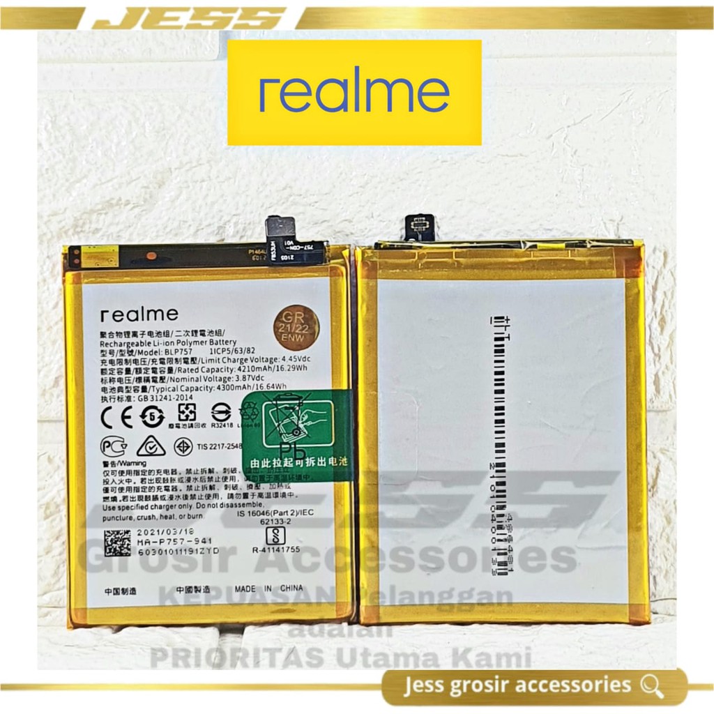 Baterai Battery Original REALME BLP757 &amp; BLP-757 For Tipe HP Realme 6 RMX2001 &amp; Realme 6i RMX2002 &amp; Realme 6 Pro RMX2061 &amp; Realme Narzo RMX2002