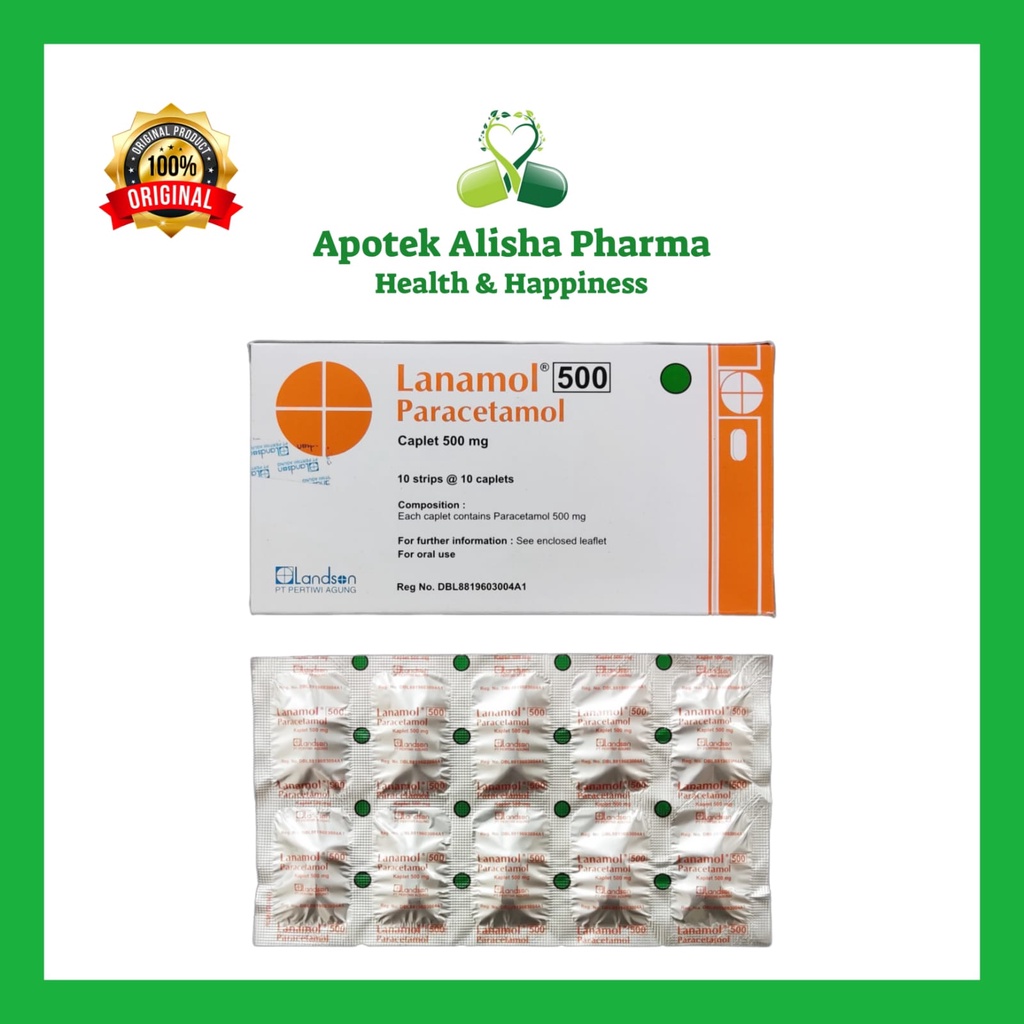 Lanamol Tablet(Strip 10kaplet)-Lanamol Parasetamol Tablet Obat Penurun Panas/Demam/Pusing/Sakit Kepala