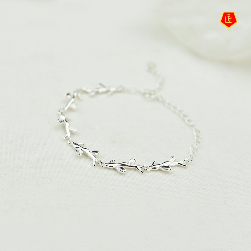 [Ready Stock]925 Silver Simple Leaf Branch Bracelet