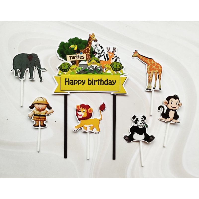 hiasan kue ulang tahun nasi tumpeng cake topper karakter animal zoo safari kebun binatang