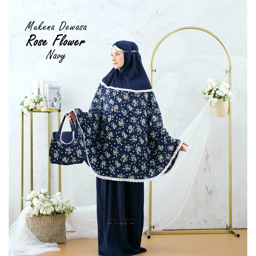 Pusat Grosir Beli Mukena Tasik - Mukena Dewasa Travelling Katun Rayon Bali Rose Flower Termurah