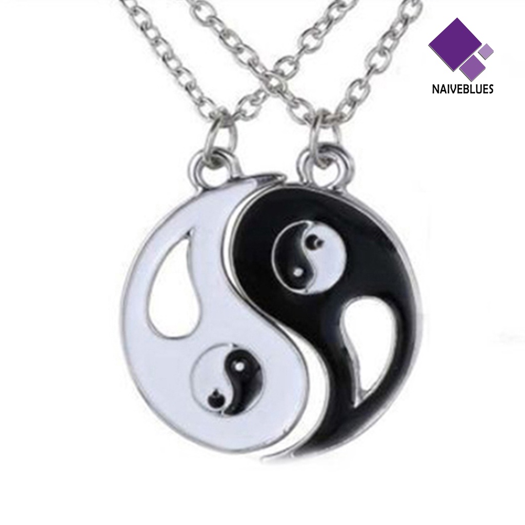 Naiveblue Kalung Rantai Liontin Yin Yang Hollow Bahan Alloy Warna Putih Untuk Pasangan / Pria / Wanita