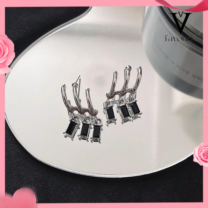 [COD]Anting Pejantan Zirkon Gelap Wanita Manis Keren Gaya Niche Design Personality Earrings-FA