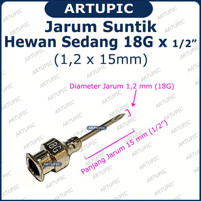 Jarum Suntik Hewan Besar 18G x 1/2 inch Vaksin Ternak Kambing Anjing Vet Needle Stainless Steel