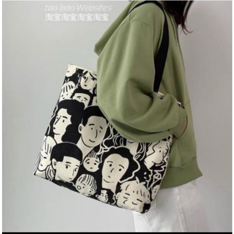 Tote Bag Wanita Canvas Terlaris Motif Terbaru Fashion Korea Tas Wanita Tas Kuliah Tas Sekolah