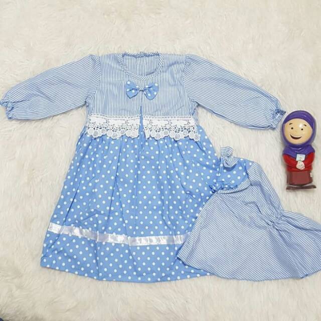 Baju Muslim Gamis set Jilbab Anak Bayi Semi Rompi Polkadot Baju Pesta Bayi Dress Bayi