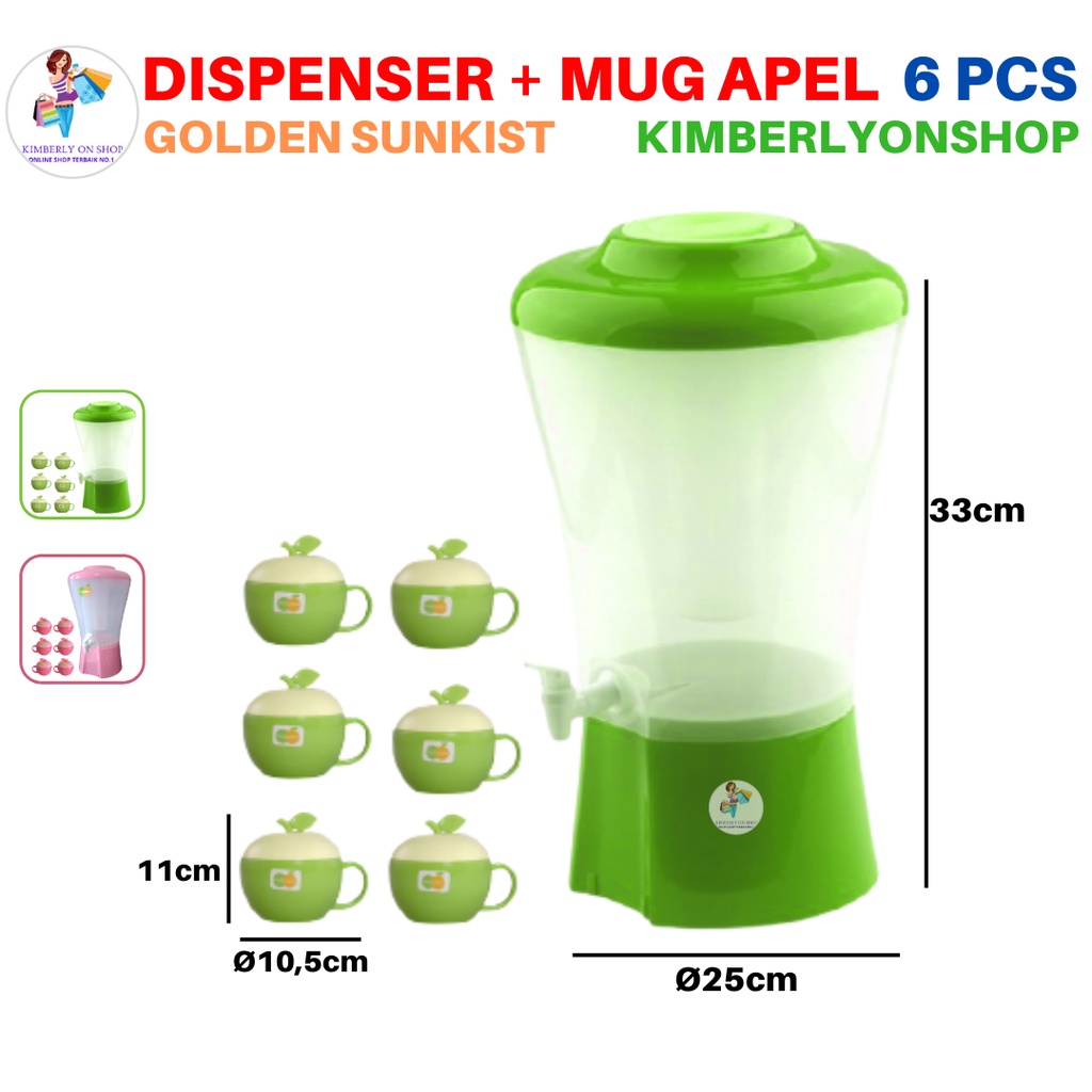 Dispenser Wadah minum Galon air Golden Sunkis Free Mug apel 6 pcs