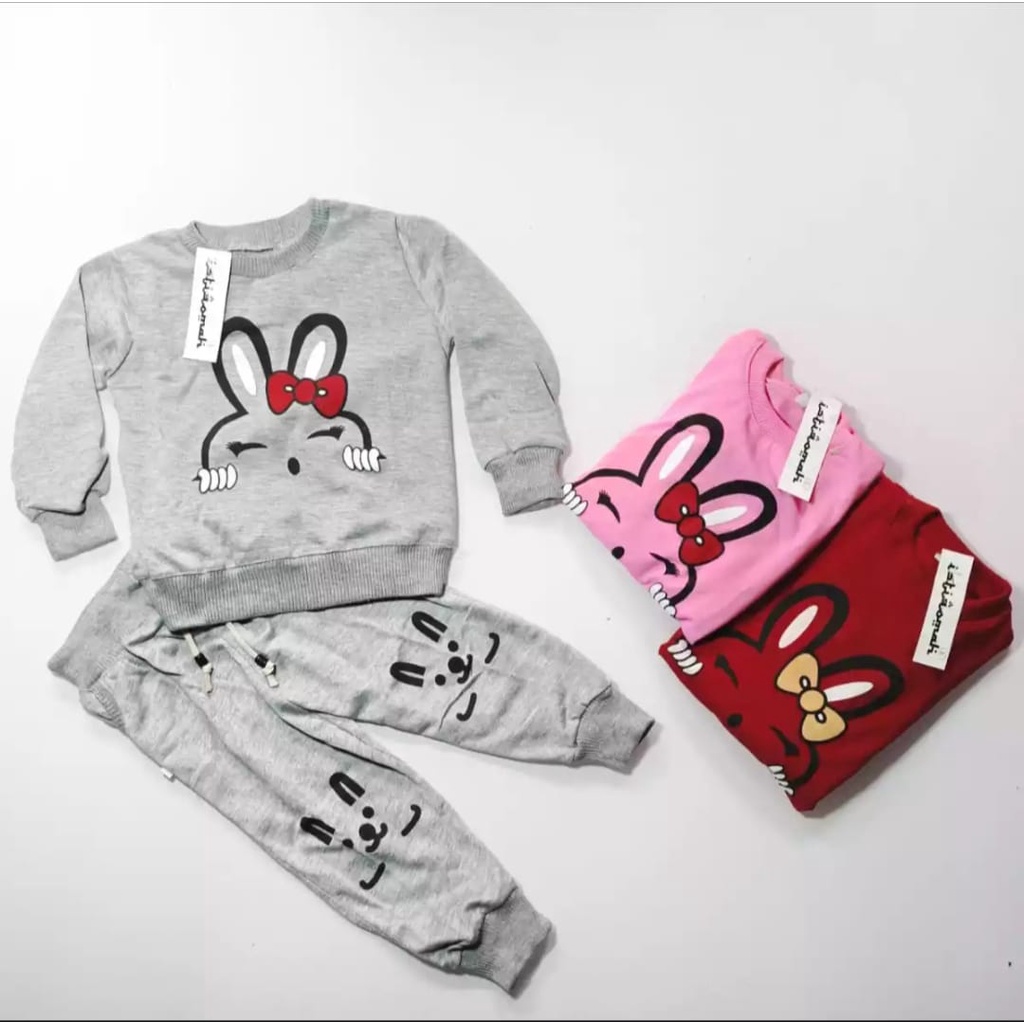 setelan sweater jogger anak motif RABBIT 1-9thn