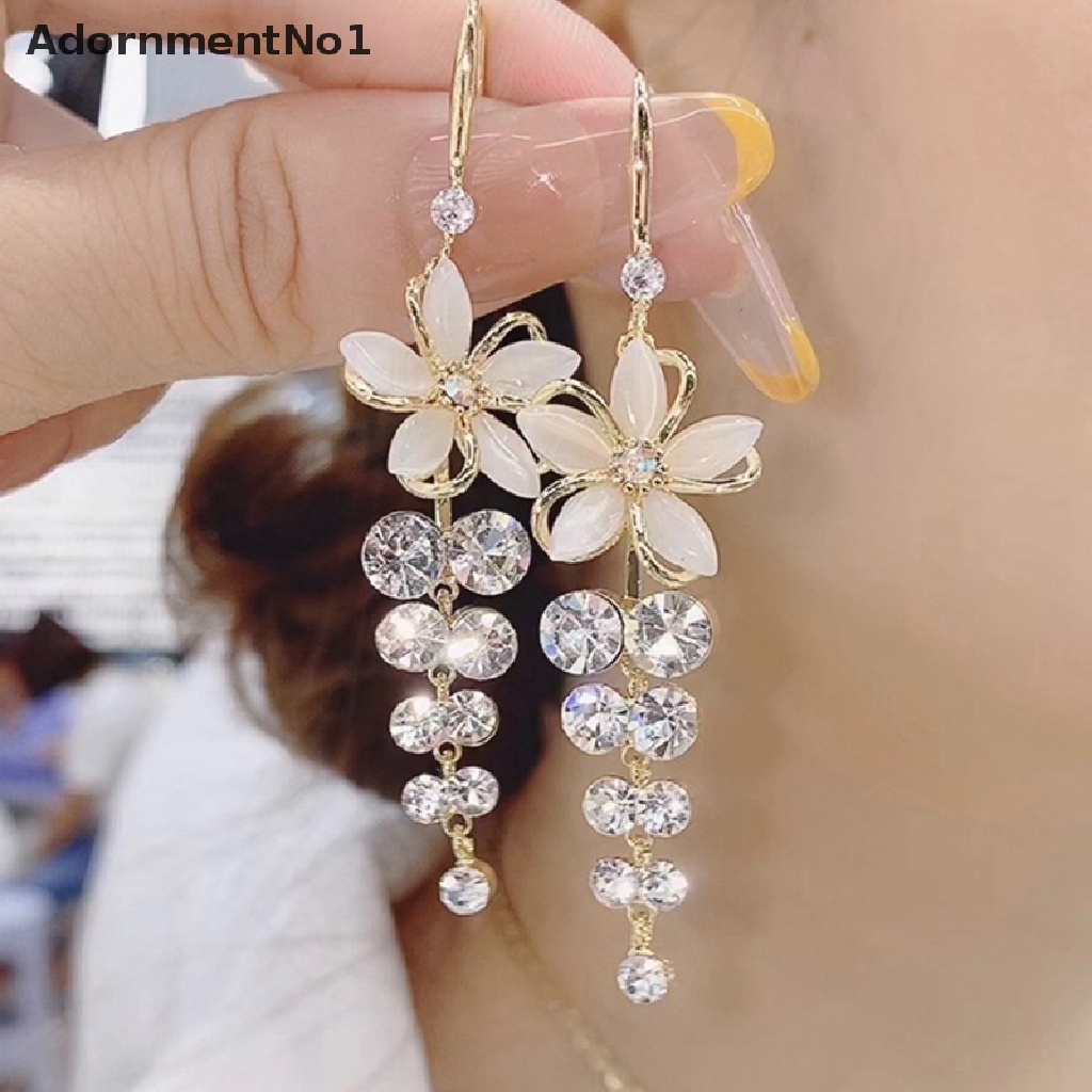 (AdornmentNo1) 1 Pasang Anting Tusuk Gantung Bahan Akrilik Desain Bunga + Opal + Berlian Imitasi Gaya Elegan Untuk Wanita