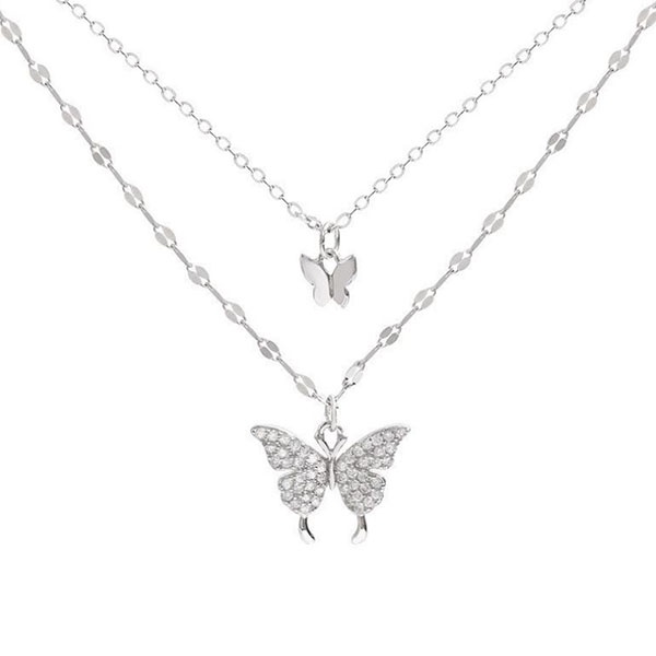 kalung double layer new trendy butterfly multilayer necklace jka222 (3E3)