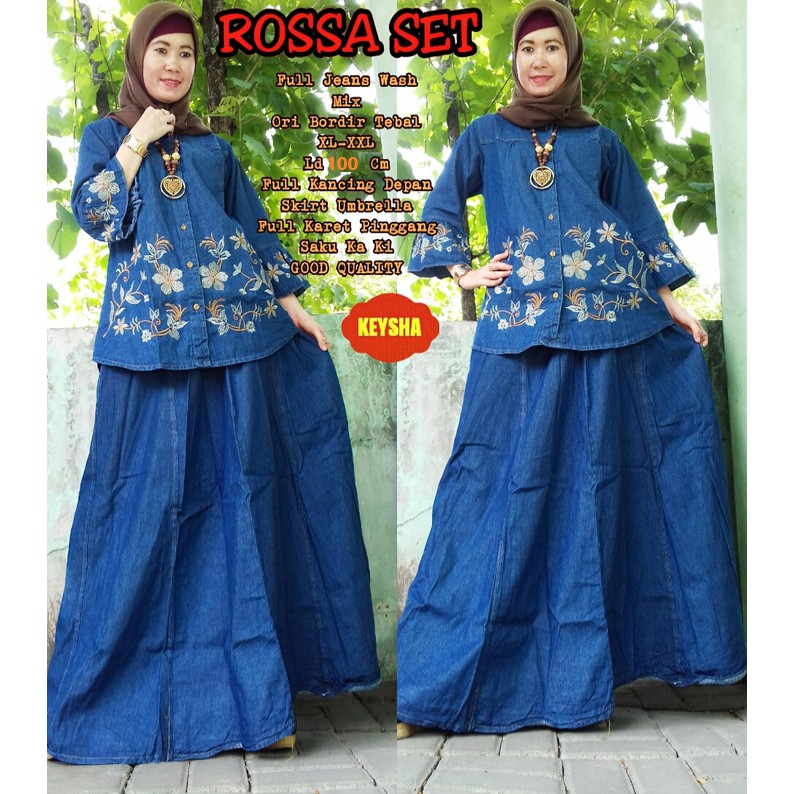 ROSSA SET SETELAN UKKY DARK ROK PECAH JEANS BR