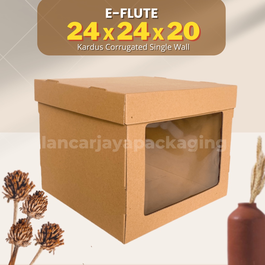 

E-FLUTE Kardus Corrugated Box Kue Tart Cake Ulang Tahun Kotak Kado Hampers 24x24x20 cm