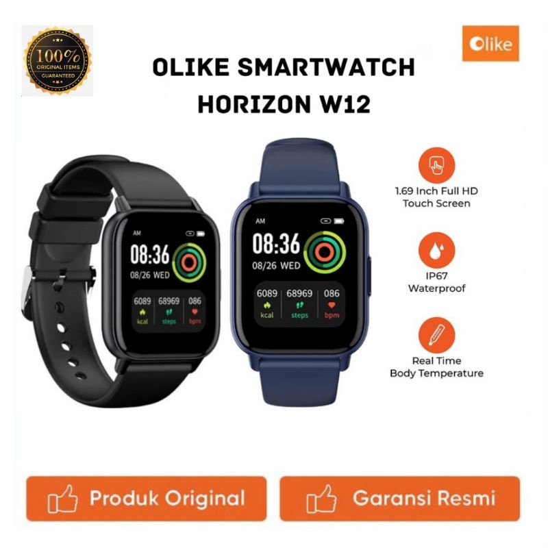 Olike Smartwatch Horizon HD Full  Touch Screen Real Time temperature IP67 20 Days Stand By Time W12