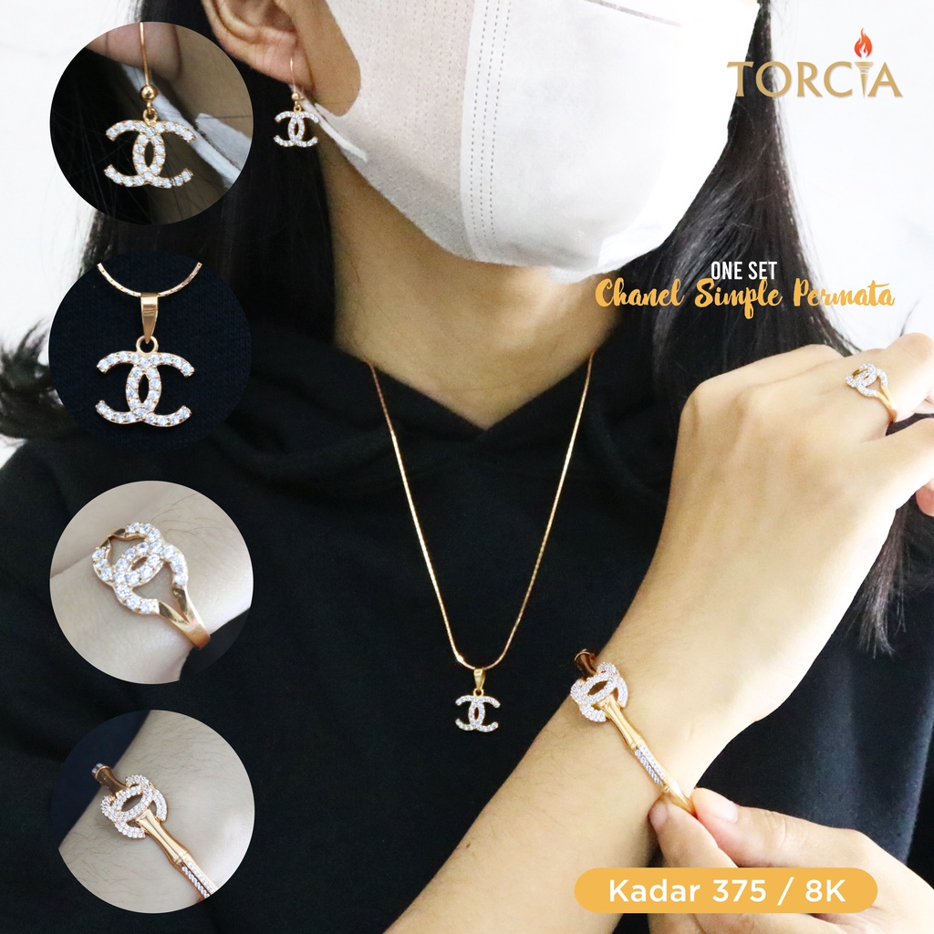One Set Emas Asli Kadar 375 Logo Brand C Simple Permata Torcia