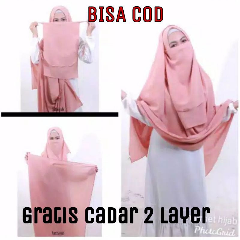 JILBAB PASHMINA SYARI GRATIS CADAR 2 LAYER DIAMOND CREPE