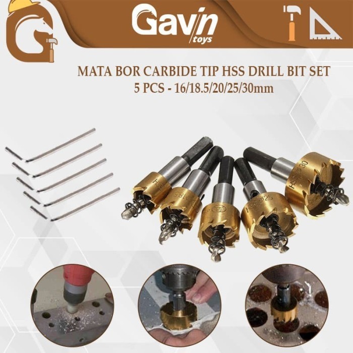 GOOD Mata Bor Carbide 5 Pcs Tip HSS Drill Bit Set Mata bor Baja Pelubang