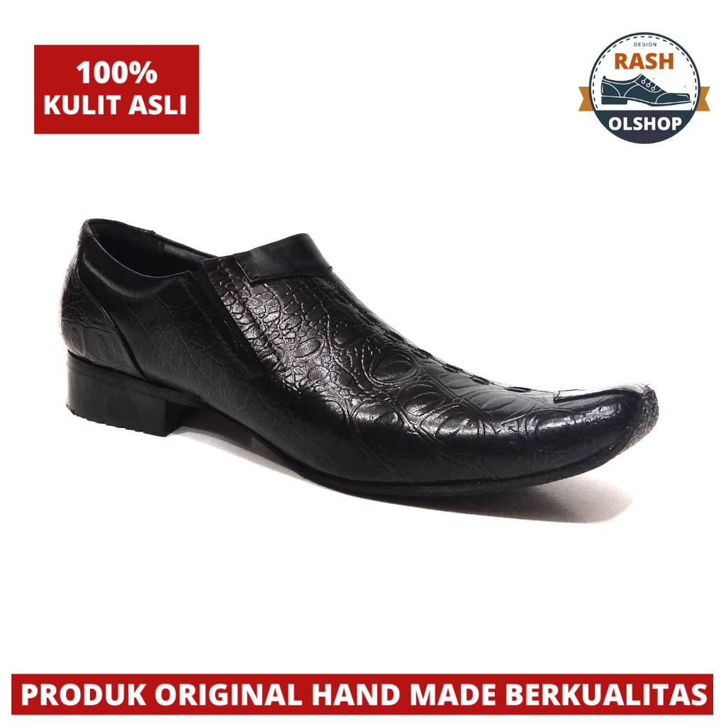 Sepatu Formal Model Lancip Bahan Kulit Asli Motif Kulit Buaya Keren Dipakai