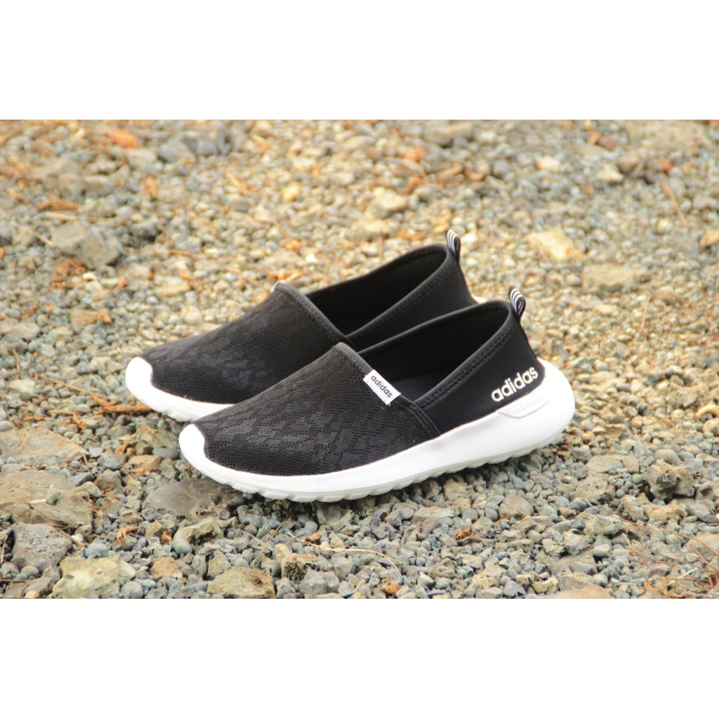 Sepatu Adidas ORIGINAL Cloudfoam Neo Lite Racer Slip-On Black White Textured