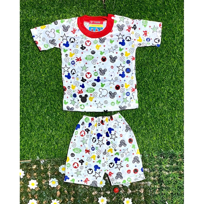 baju anak lucu murah motif mickey oh boy setelan pendek 3-18bulan (RG087)