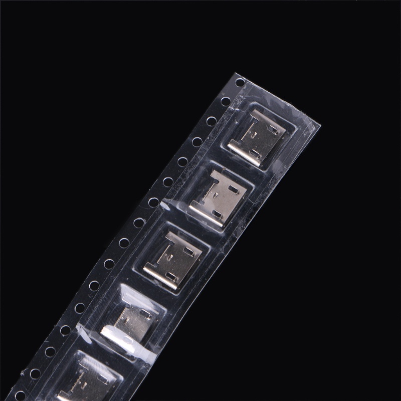 Cre 10pcs Konektor Socket Micro USB Tipe B 5 Pin Female SMD 4 Kaki 90 Degree