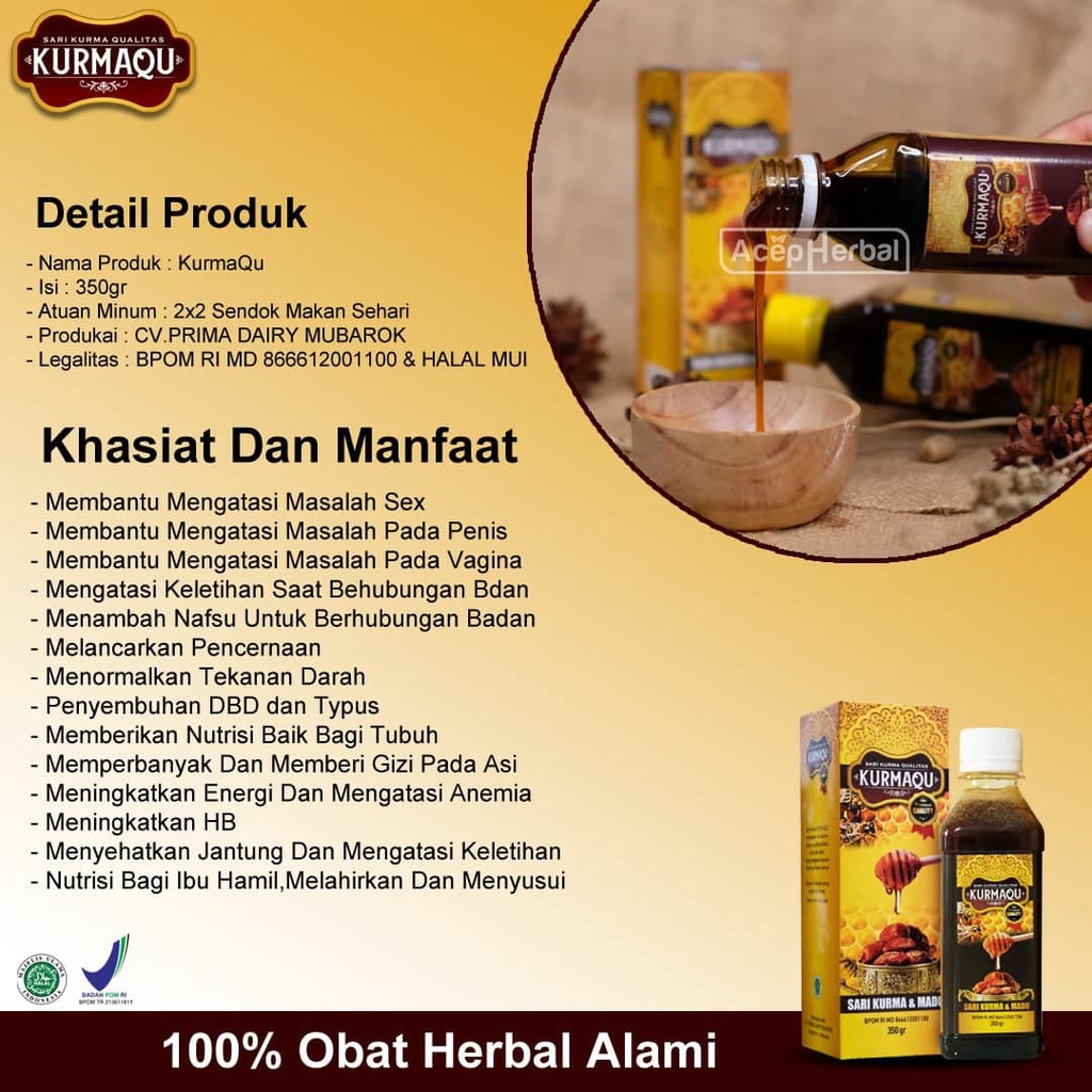 Obat Madu Kuat Tahan Lama, Impotensi, Stamina Pria, Lemah Syahwat, Disfungsi Ereksi, Mudah Keluar, Penambah Gairah, Ejakulasi Dini, Hormon, Gangguan Rangsangan, Depresi, Stres, Merokok, Tekanan Darah Tinggi - KURMAQU Sari Kurma 100% ORIGINAL BPOM-1