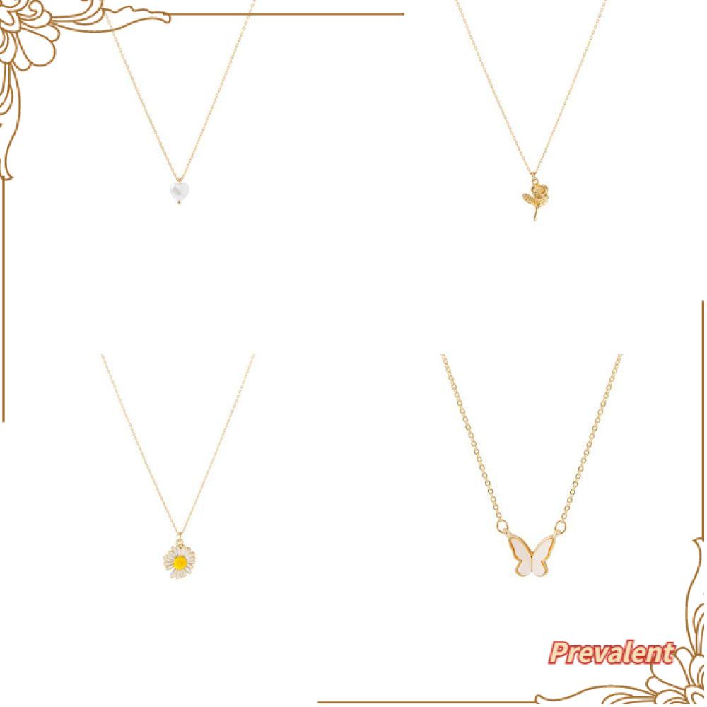 Kalung Rantai Liontin Kupukupubunga Mawar Bahan Alloy Hias Mutiara Imitasi Untuk Wanita