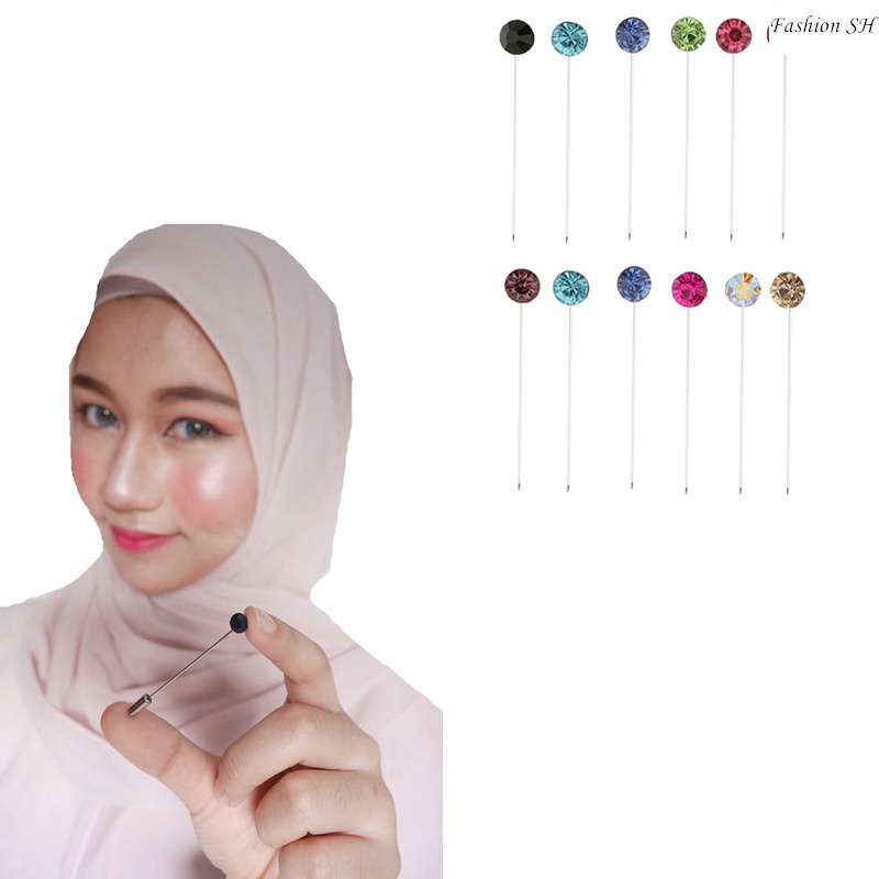 1pc Pin Hijab Aksen Kristal Warna-Warni