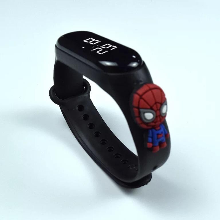 Jam Tangan Anak LED Digital display Elektronik Motif karakter kartun Lucu Murah-Spider Hitam