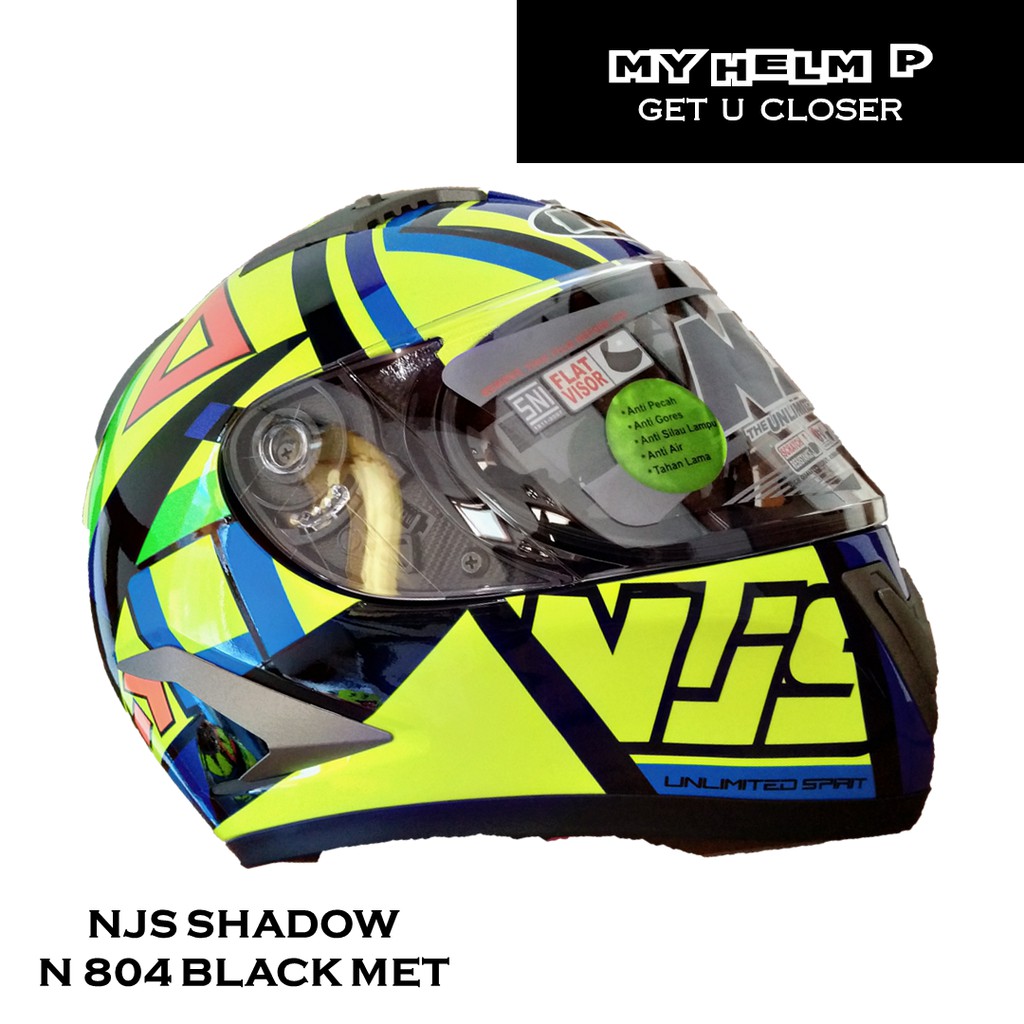 Helm EXTRA VISOR NJS SHADOW Full Face Seri 804 Warna Black Metalic
