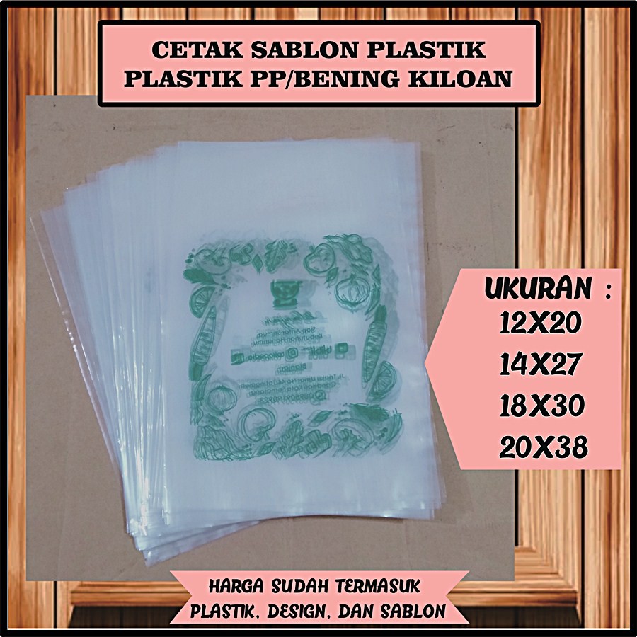 

Cetak sablon plastik tas plastik PP ukuran 12 x 20 sampai 18 x 30