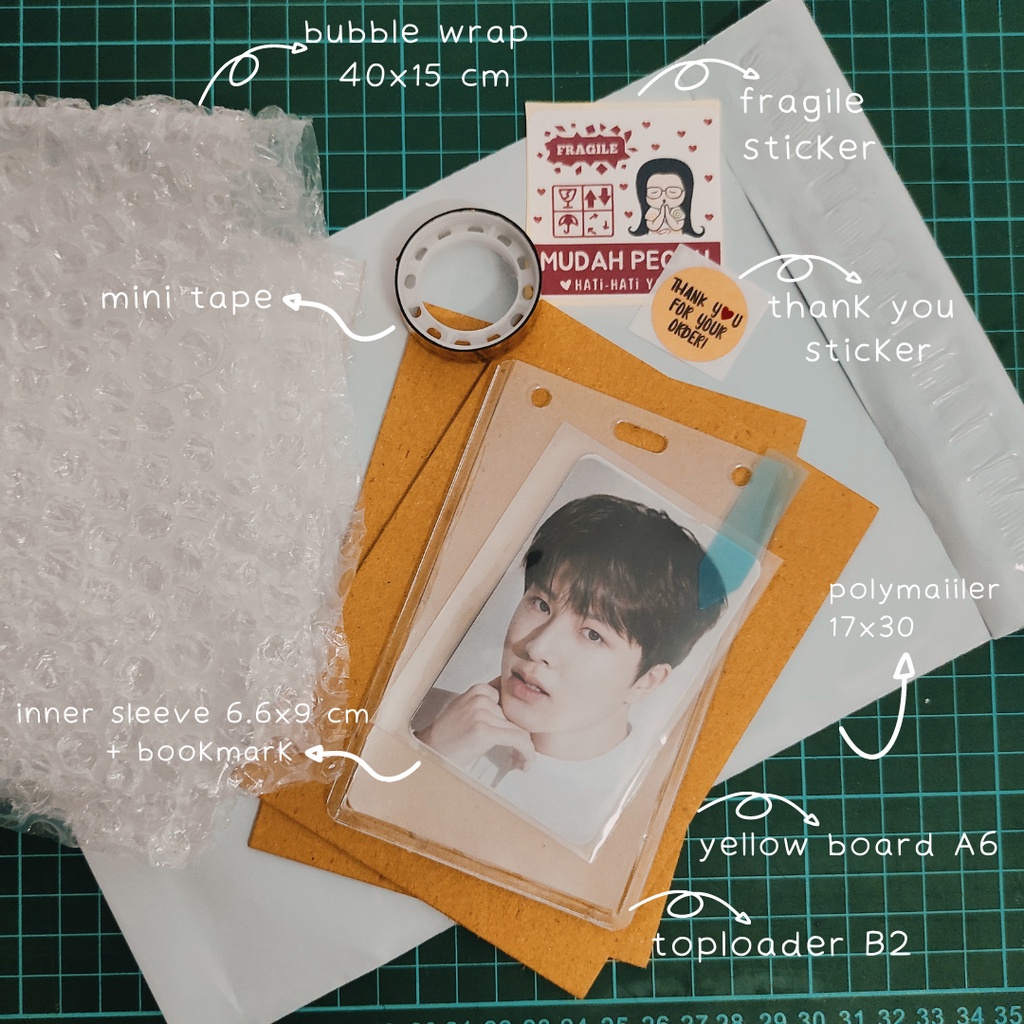 photocard pc packing kit / yellow board / innersleeve / sultan sleeve / sticker fragile