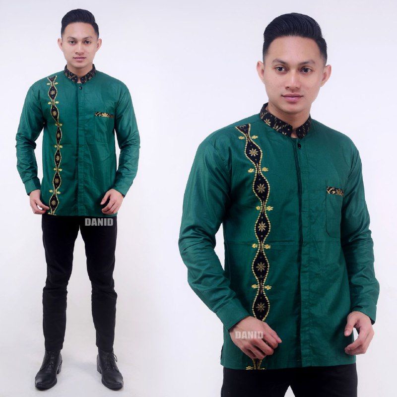 Baju Koko Muslim Pria Terbaru 2022 Baju Koko Bordir Kombinasi Batik Lengan Panjang Kemeja Koko JL002 ANS