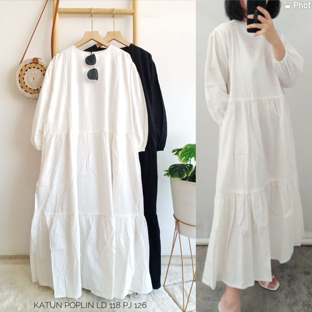 blus katun poplin (putih -hijau)