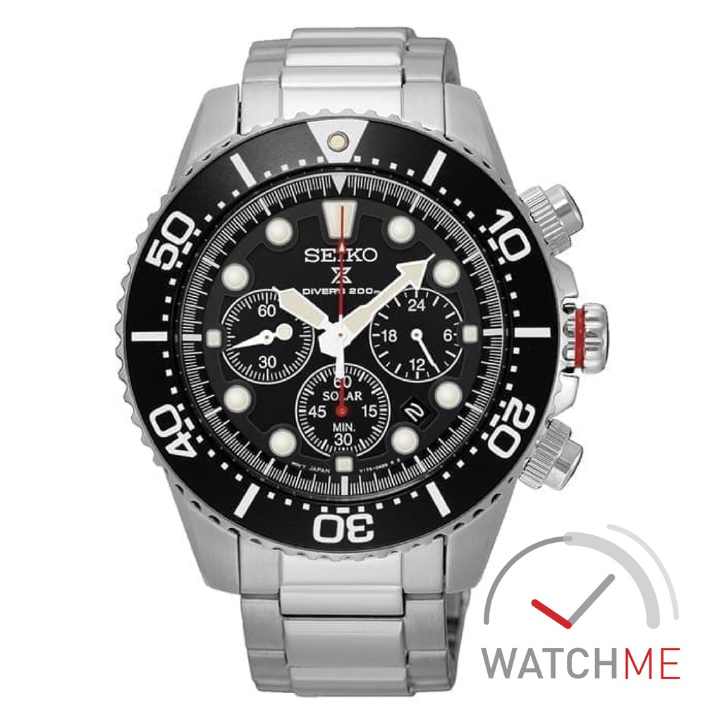 Jam Seiko Diver SSC015P1 Solar Chronograph 200m Silver Black Stainless Steel Original Bergaransi