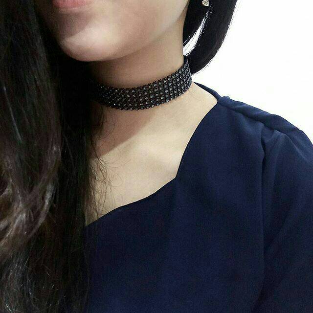 Wide 5 Row Black Diamond Choker Necklace | Kalung Handmade