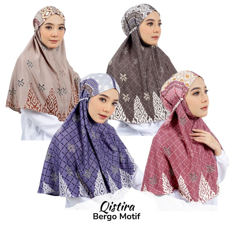 Qistira bergo/ hijab instan motif/ bergo motif/ kerudung instan motif