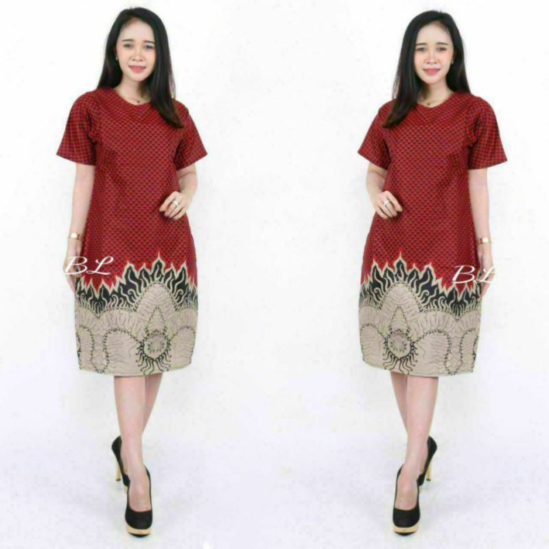 DRESS BATIK WANITA DRESS WANITA MODERN LENGAN PENDEK BAJU KANTOR WANITA KEKINIAN